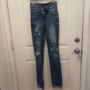 Flying Monkey High Rise Distressed Blue Jeans